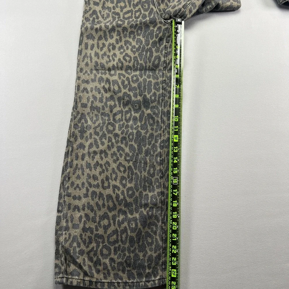 Soho Blue Jeans Womens 14 Beige Black Leopard Print Denim Mid Rise Wide Leg